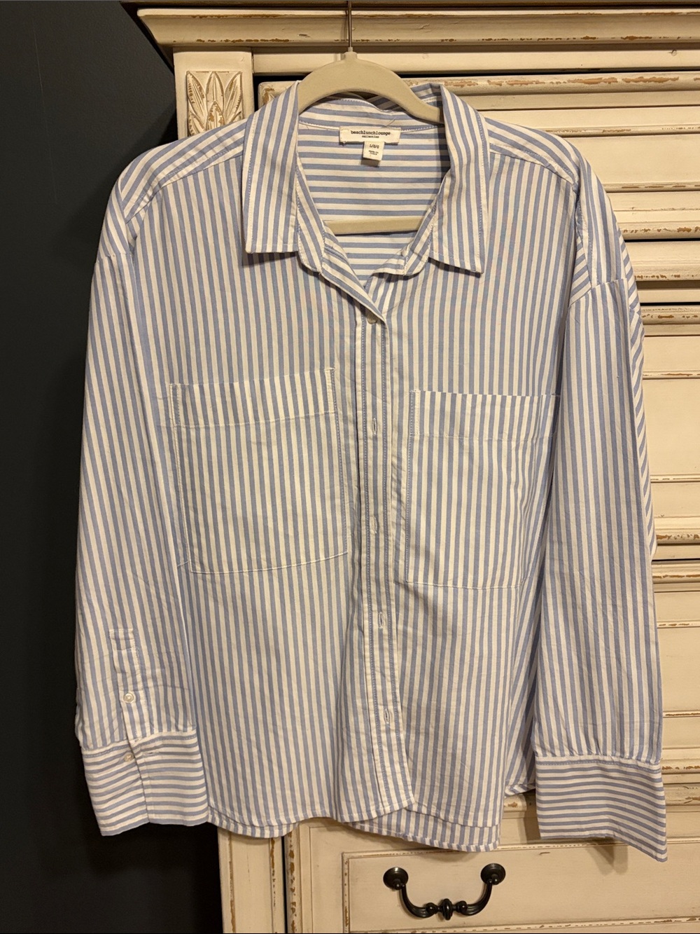 beachlunchlounge Light Blue & White Striped Button-Down Shirt